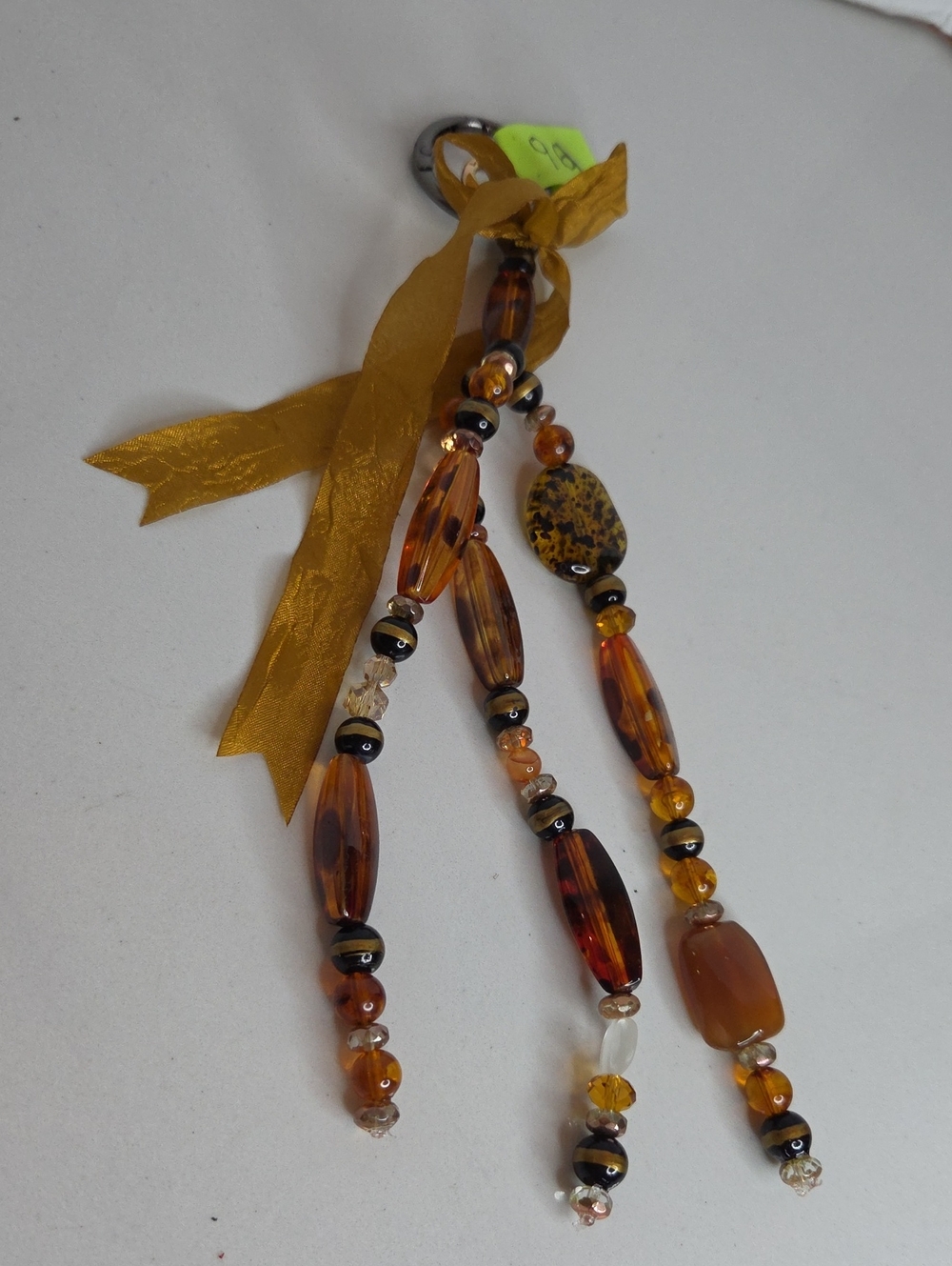 96 - Beaded Tassel Bag Charm in Amber and Gold
